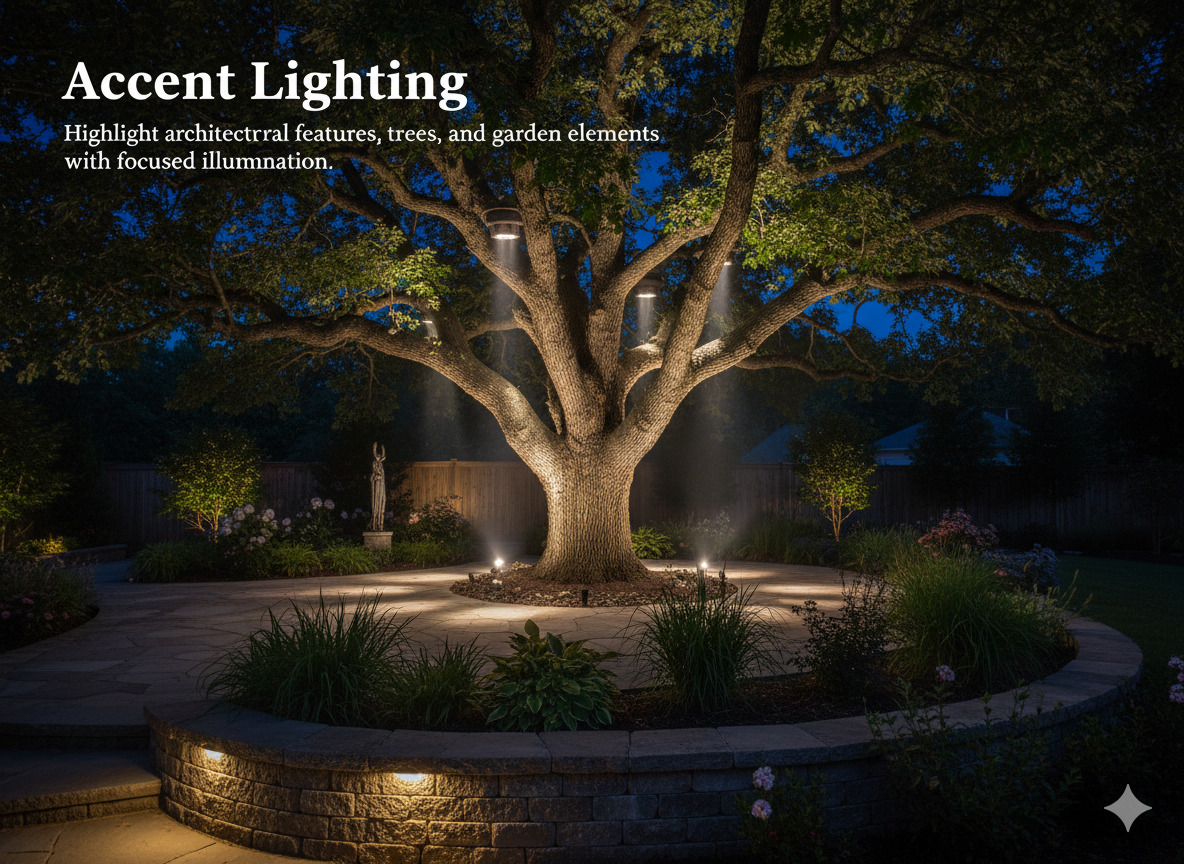 Accent lighting for trees and features
